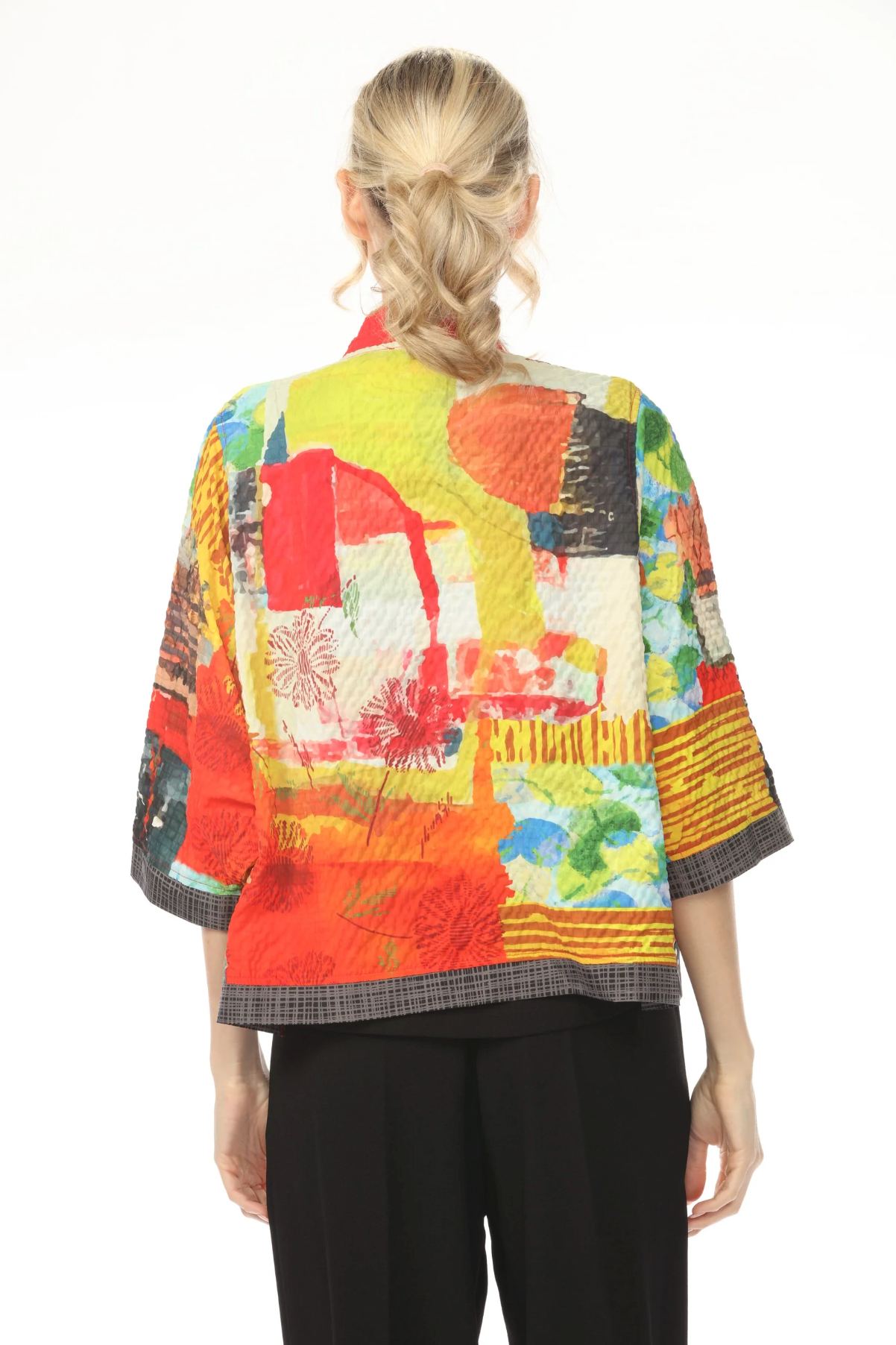 MOONLIGHT One Button Mixed Media Colorblock Artsy Top - 4240
