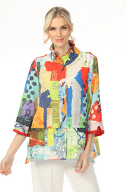 MOONLIGHT Button Down Mixed Media Colorblock Top - 4244