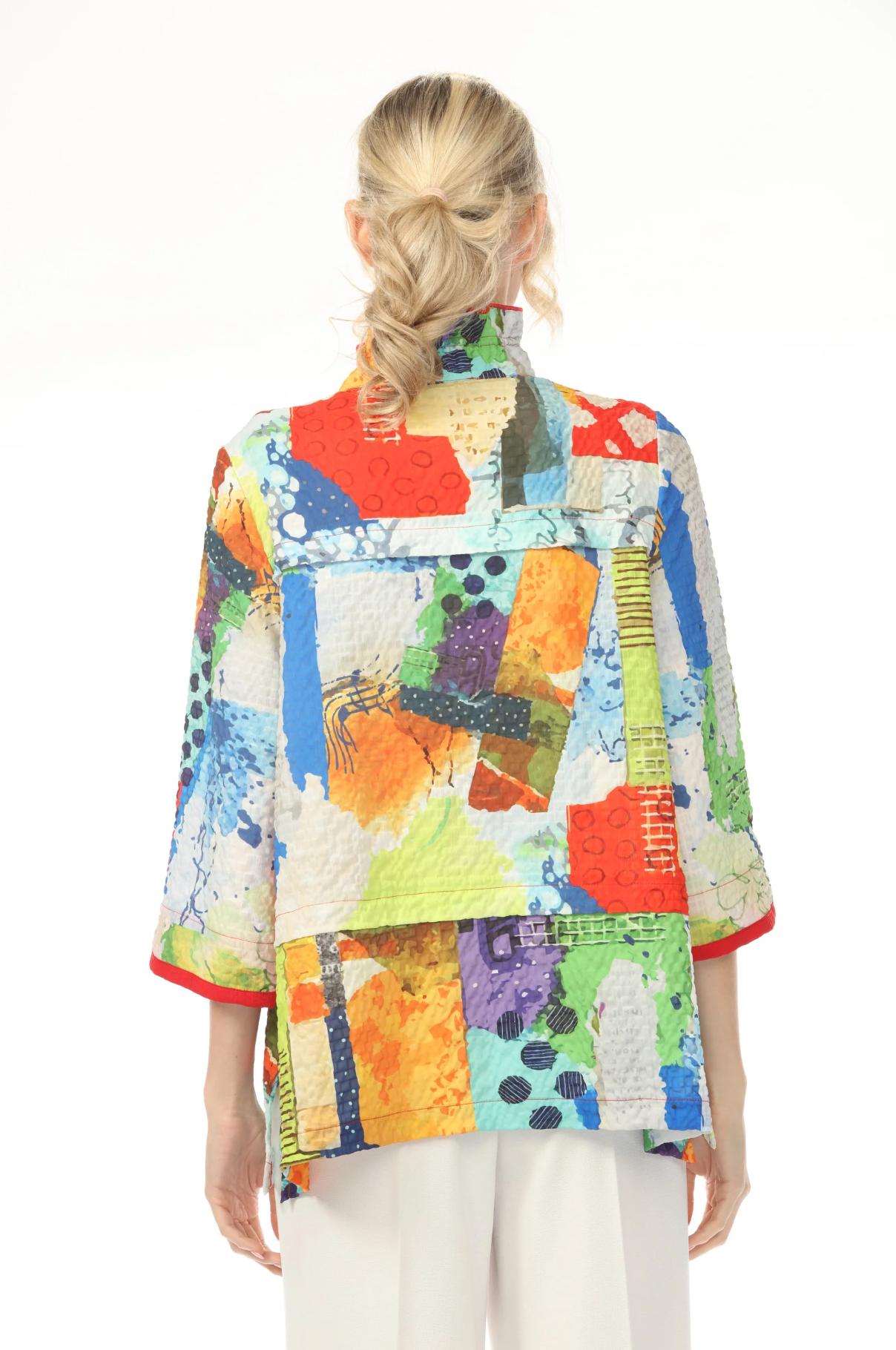 MOONLIGHT Button Down Mixed Media Colorblock Top - 4244