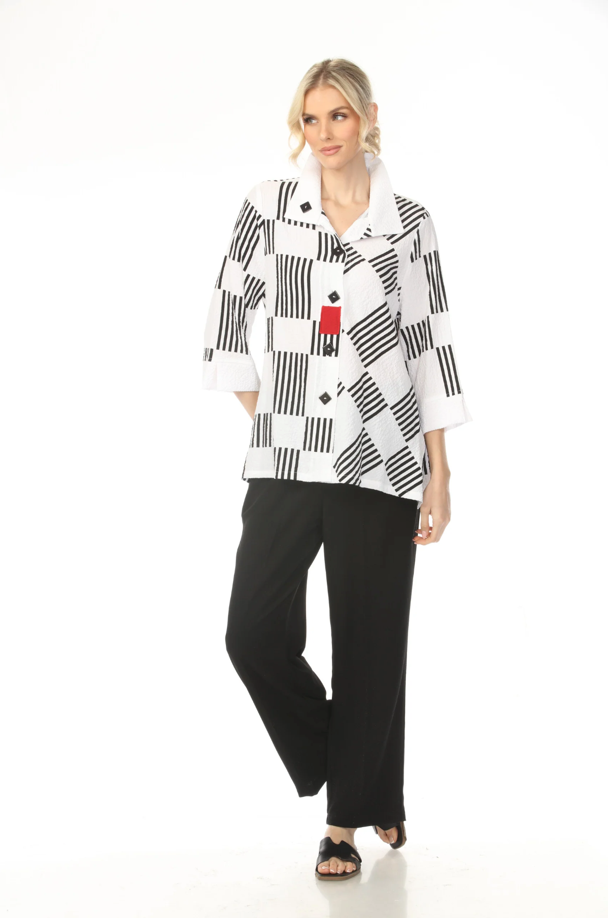 MOONLIGHT High Collar Black & White Alternating Stripe Top - 2551