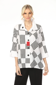 MOONLIGHT High Collar Black & White Alternating Stripe Top - 2551