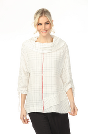 MOONLIGHT Cowl Neck White Grid Pattern Top - 2869