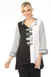 MOONLIGHT Black & White Colorblock Stripe Top - 2318