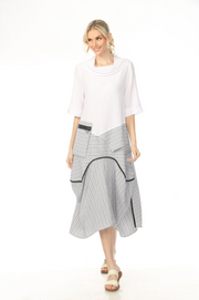 MOONLIGHT Solid & Plaid Long Zip Pocket Dress - D4068LG - WHITE