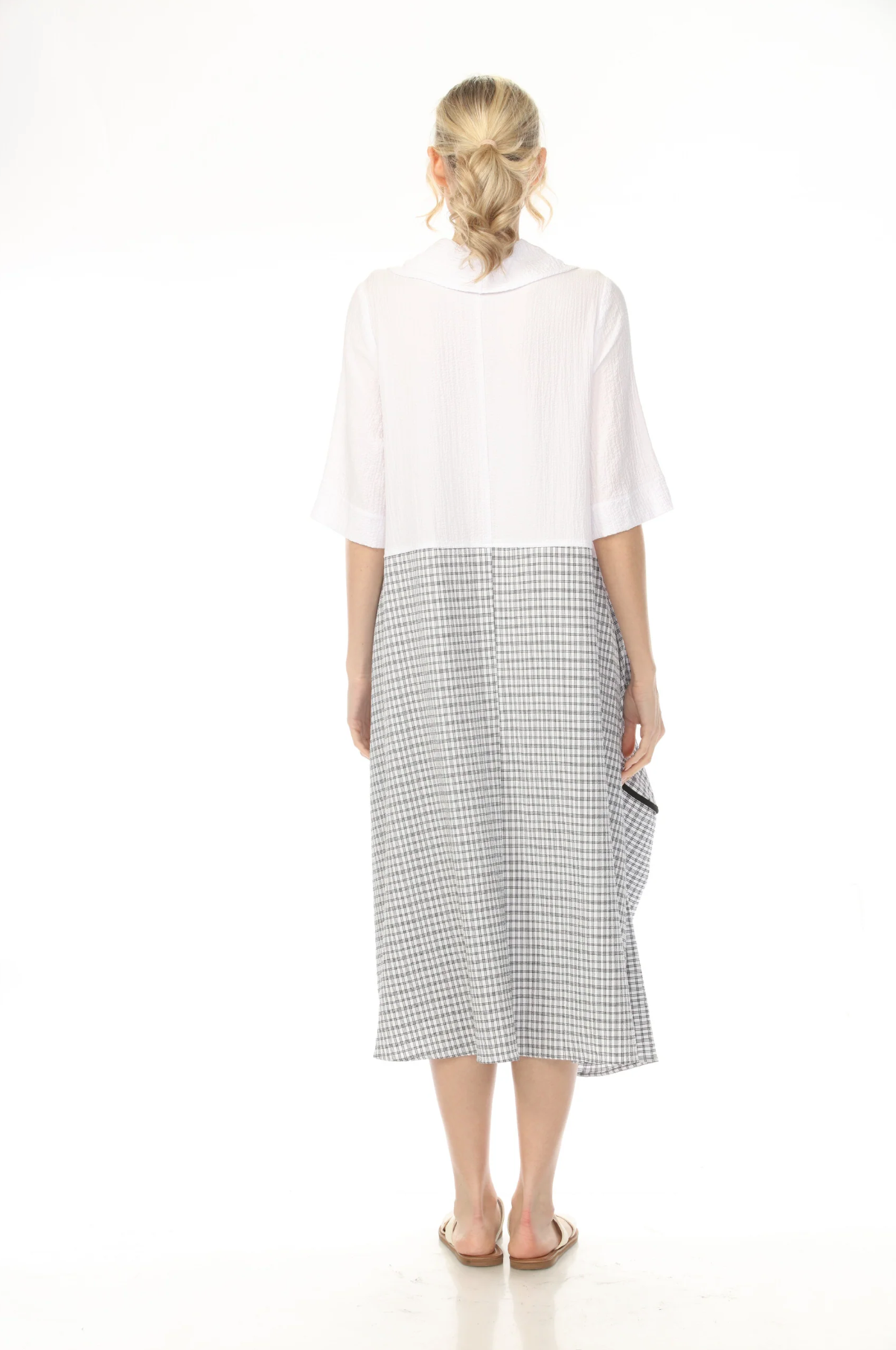 MOONLIGHT Solid & Plaid Long Zip Pocket Dress - D4068LG - WHITE