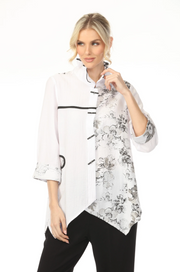MOONLIGHT Button Down Black & White Split Style Artsy Top - 4278