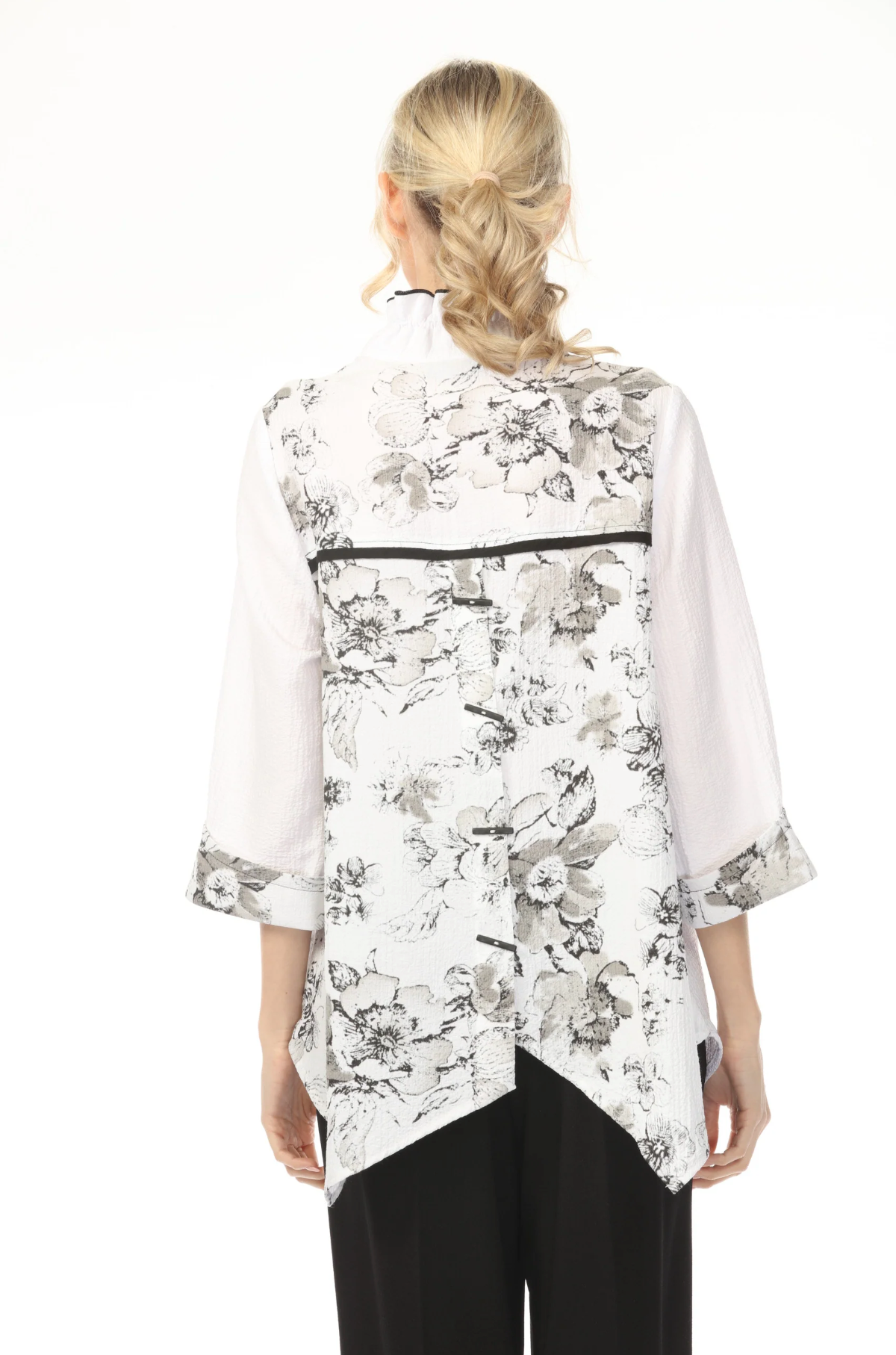 MOONLIGHT Button Down Black & White Split Style Artsy Top - 4278