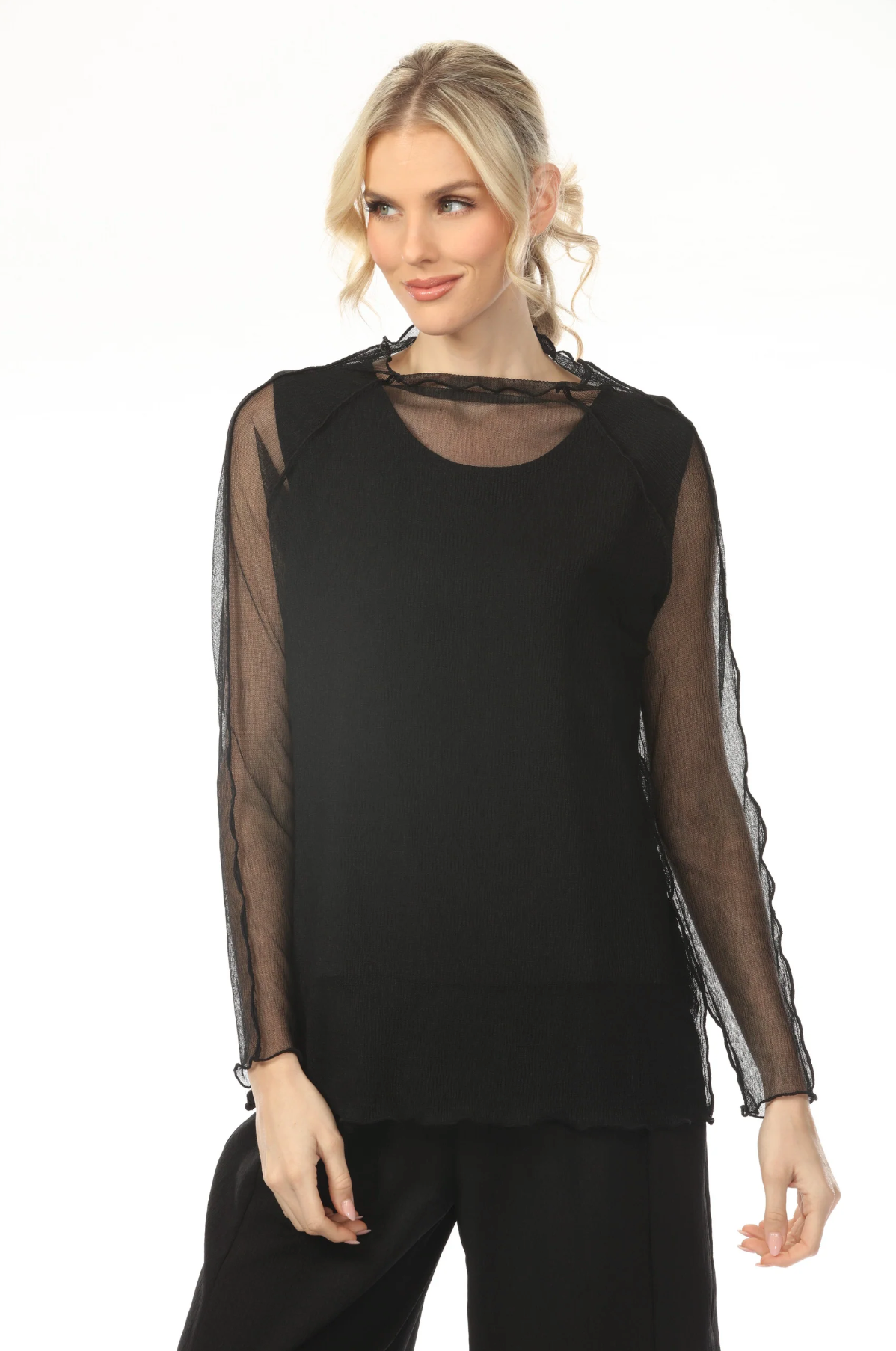 MOONLIGHT Black Mesh Layering Top - T4277MASH