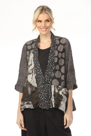 MOONLIGHT One Button Black & Gray Mixed Media Top - 4276
