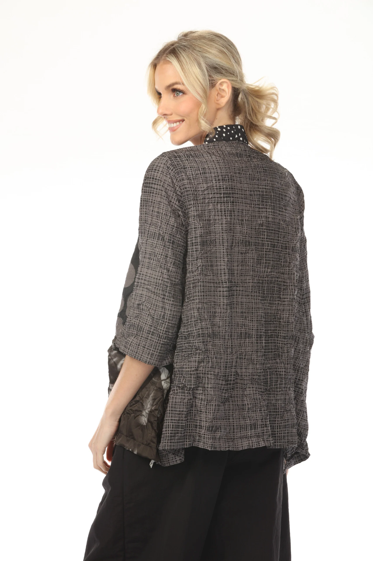 MOONLIGHT One Button Black & Gray Mixed Media Top - 4276