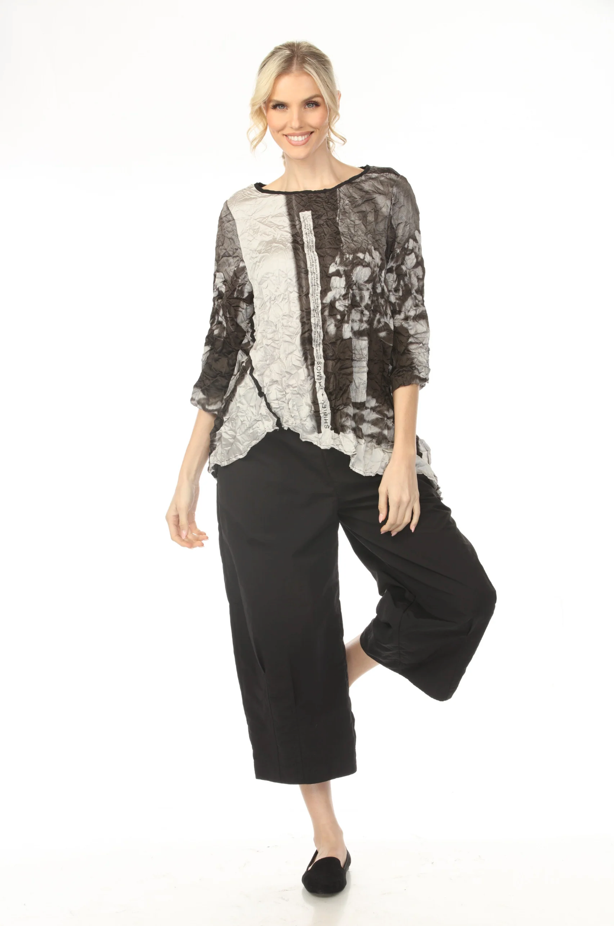 MOONLIGHT Black & Gray Photograph Print Top - 4266 - SILVER/BLACK