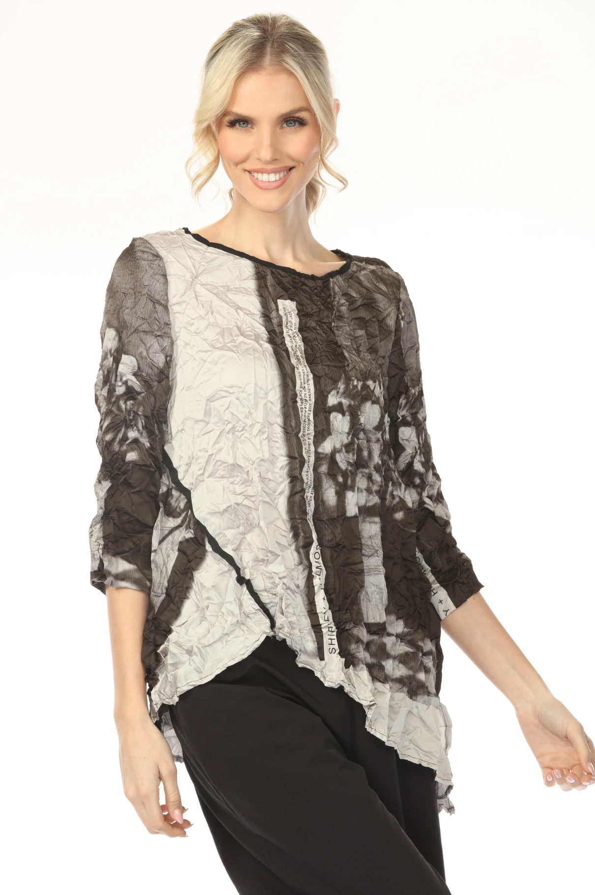 MOONLIGHT Black & Gray Photograph Print Top - 4266 - SILVER/BLACK
