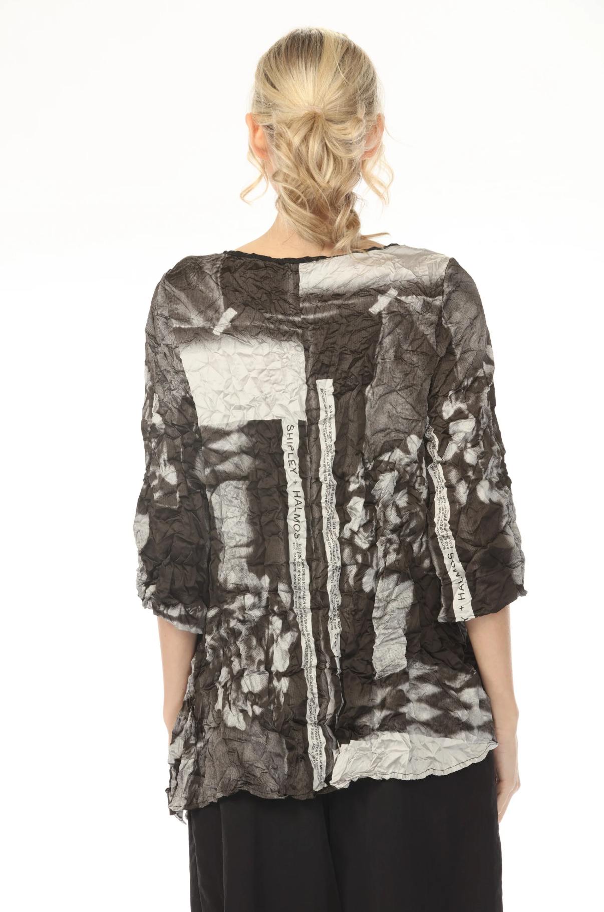 MOONLIGHT Black & Gray Photograph Print Top - 4266 - SILVER/BLACK