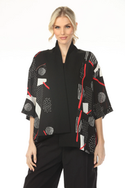 MOONLIGHT Black Mixed Media Red Accent Pocket Top - WJ2021
