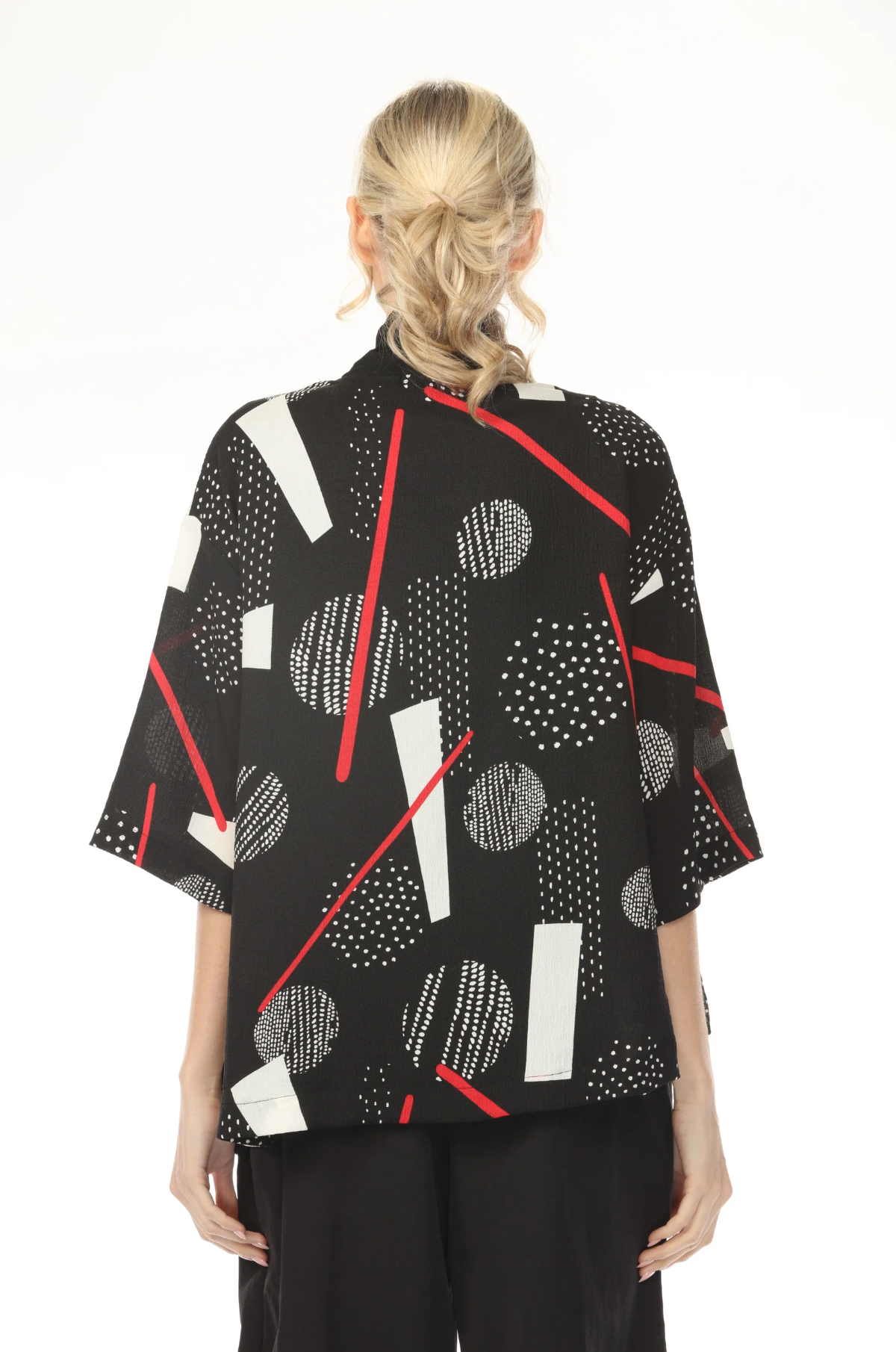 MOONLIGHT Black Mixed Media Red Accent Pocket Top - WJ2021