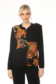 MOONLIGHT Button Down Black & Warm Tone Floral Print Top - CM20 - FLOWER DANCE
