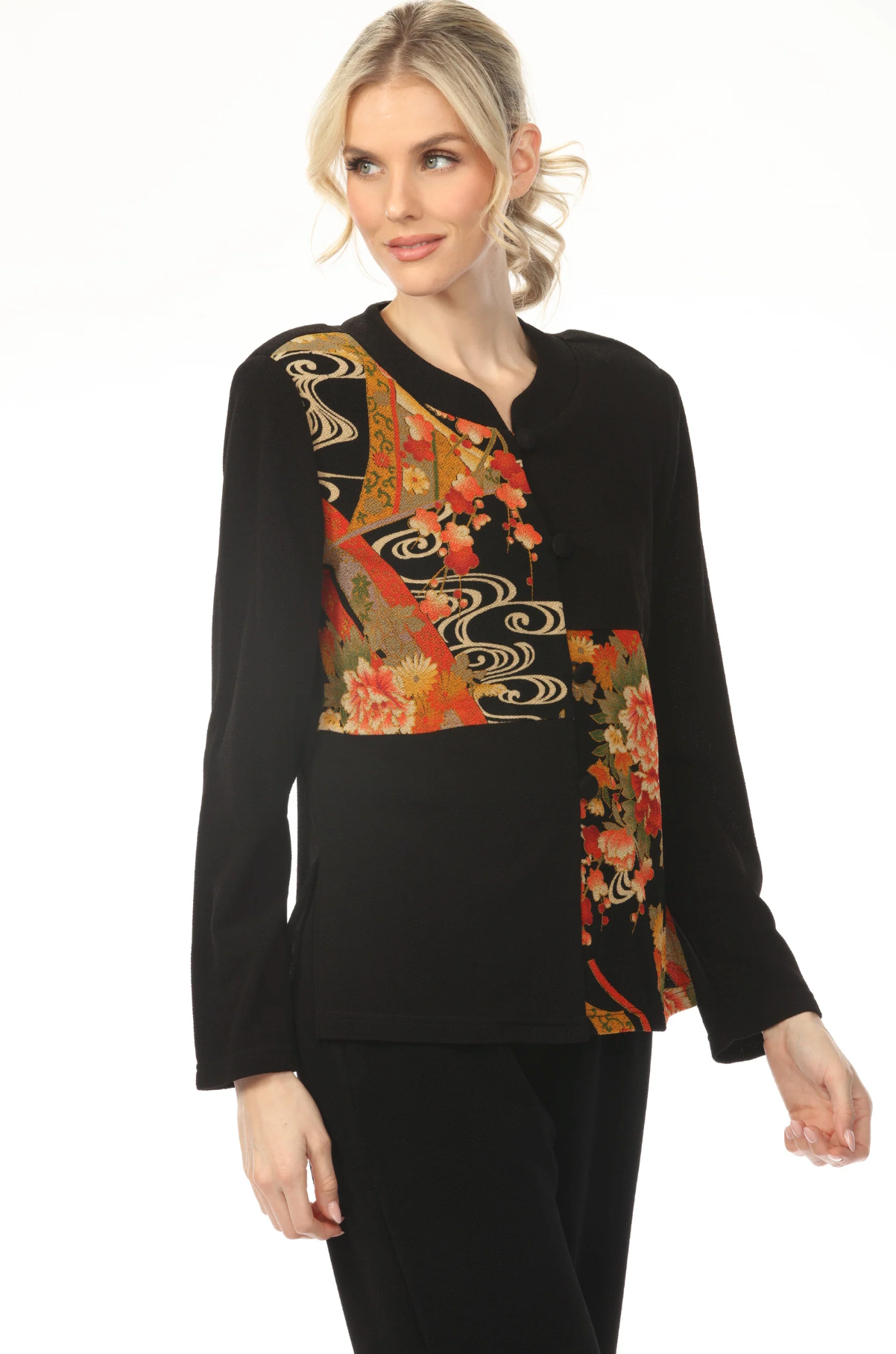 MOONLIGHT Button Down Black & Warm Tone Floral Print Top - CM20 - FLOWER DANCE