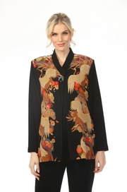 MOONLIGHT Button Closure Crane & Floral Print Top - 3015 - RED CRANE
