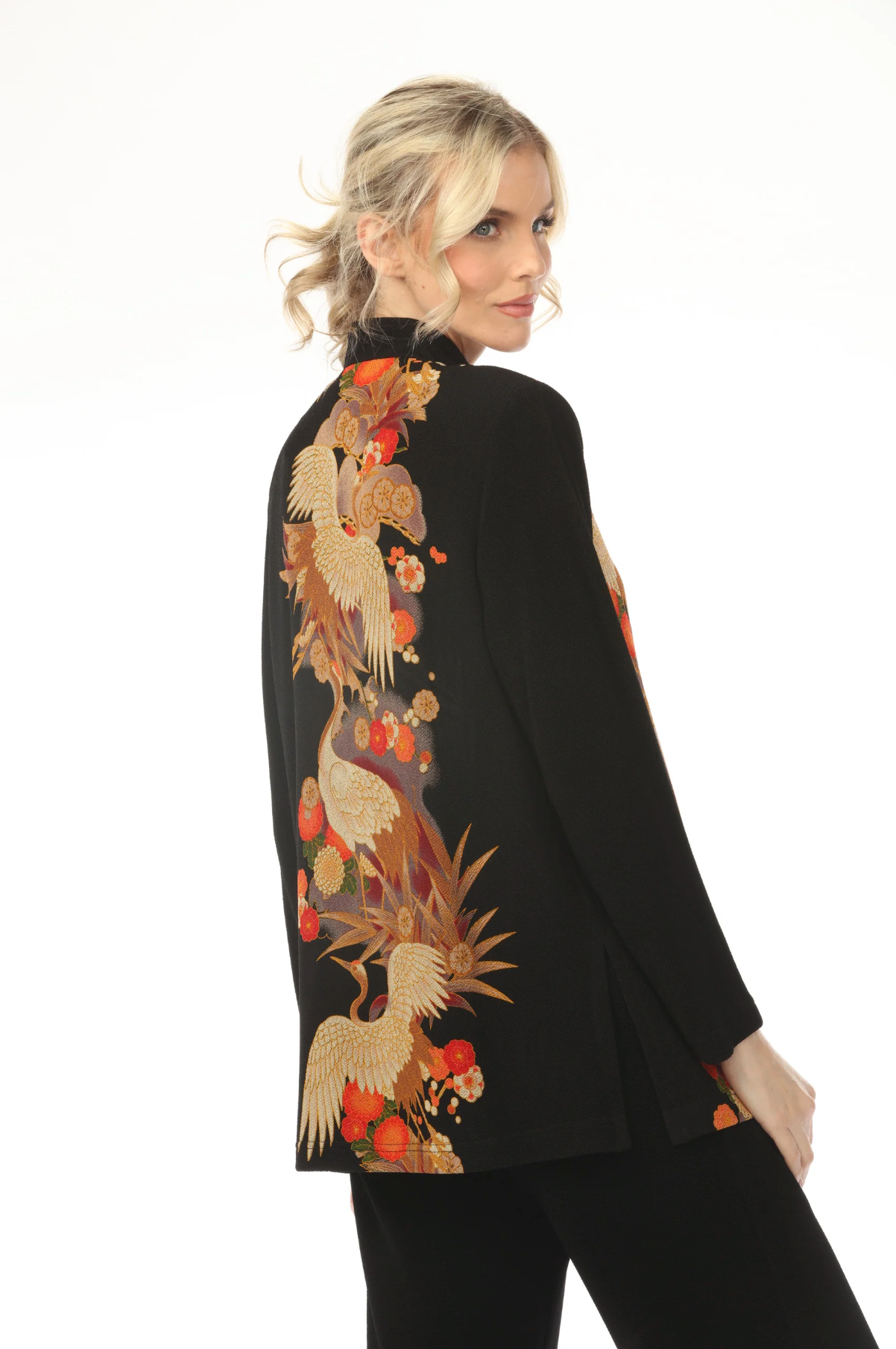 MOONLIGHT Button Closure Crane & Floral Print Top - 3015 - RED CRANE