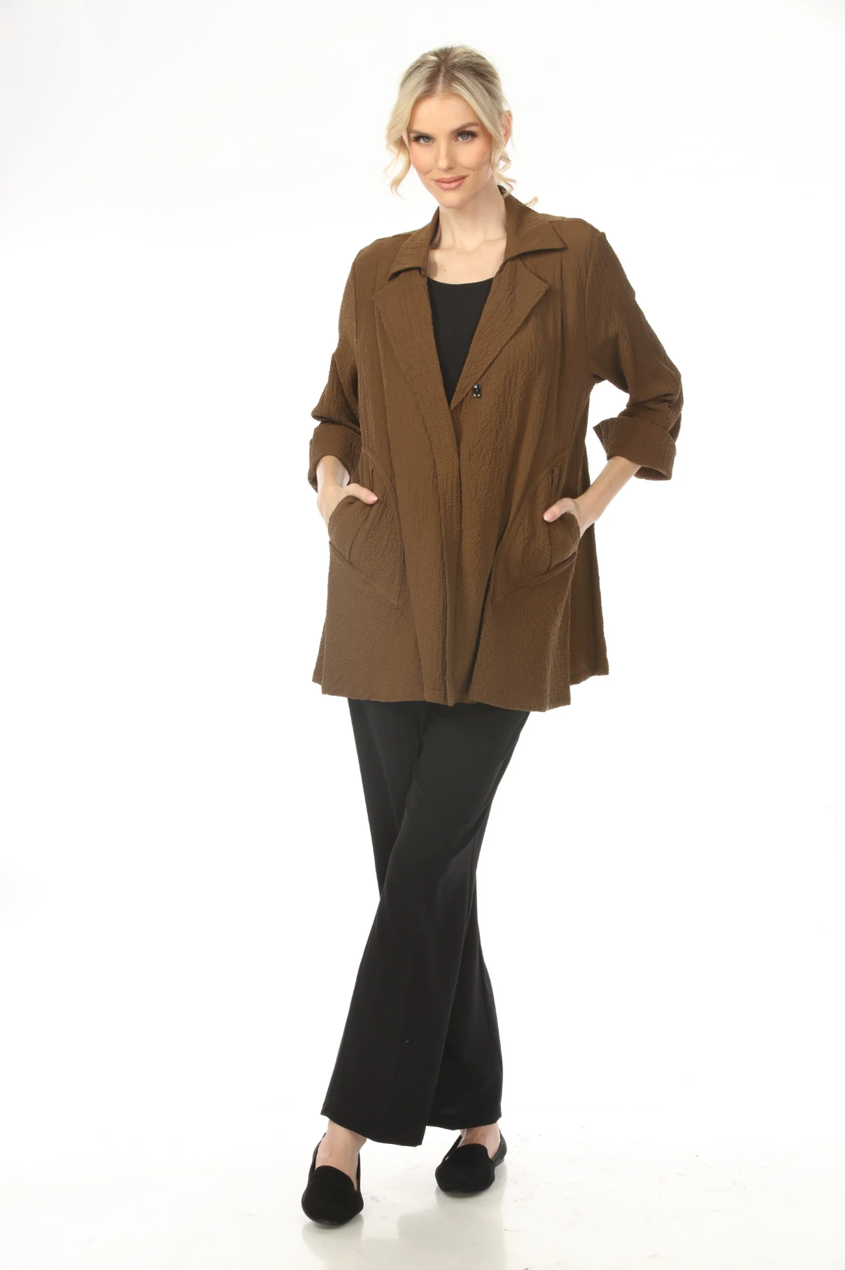 MOONLIGHT Collard Solid Color Pocket Top - 7584 - OLIVE