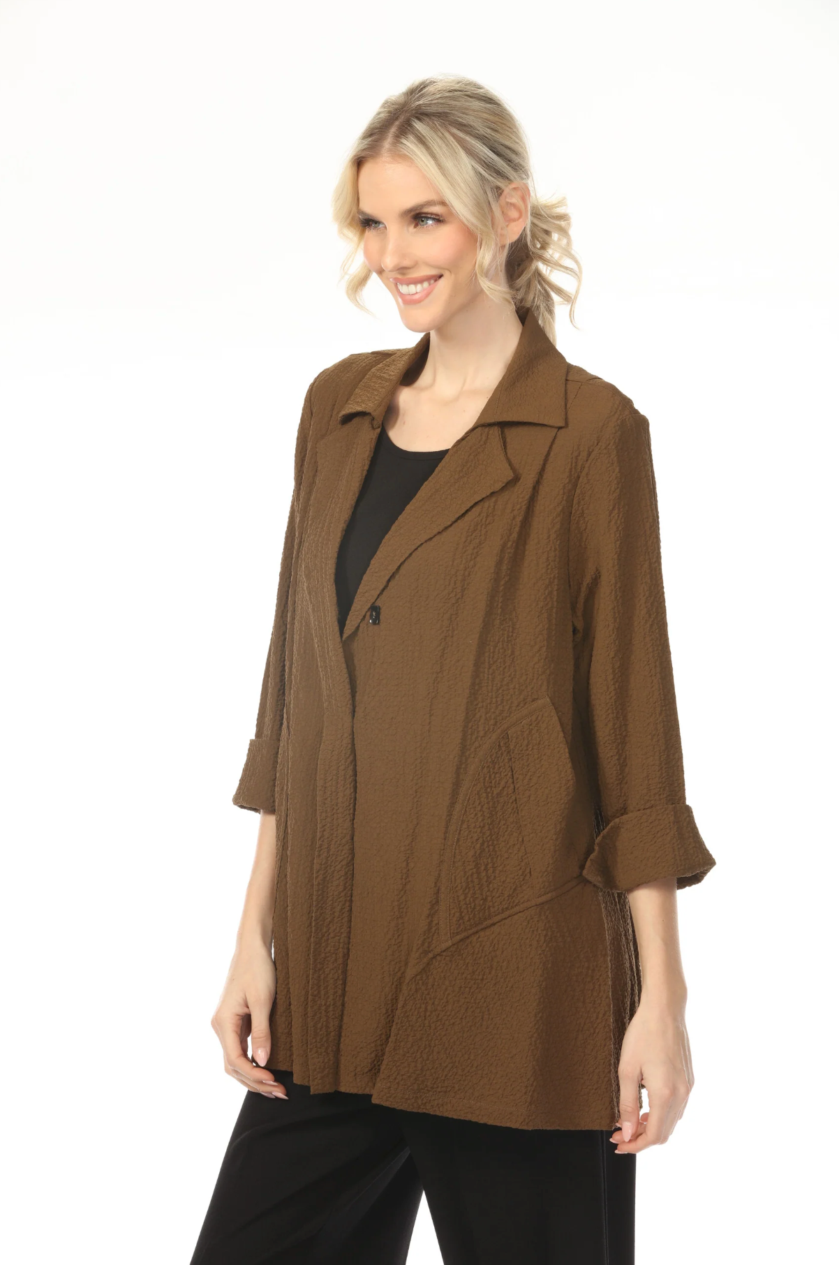 MOONLIGHT Collard Solid Color Pocket Top - 7584 - OLIVE