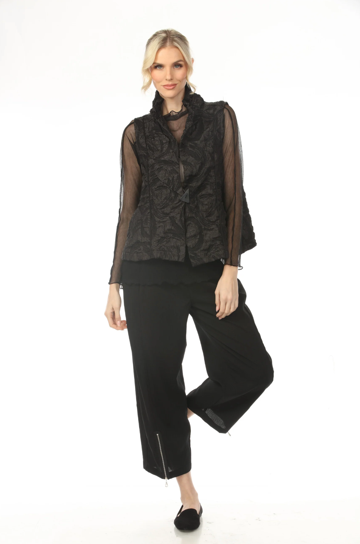 MOONLIGHT Button Closure Black Swirl Print Short Vest - WV2034 - BLACK