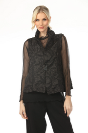 MOONLIGHT Button Closure Black Swirl Print Short Vest - WV2034 - BLACK