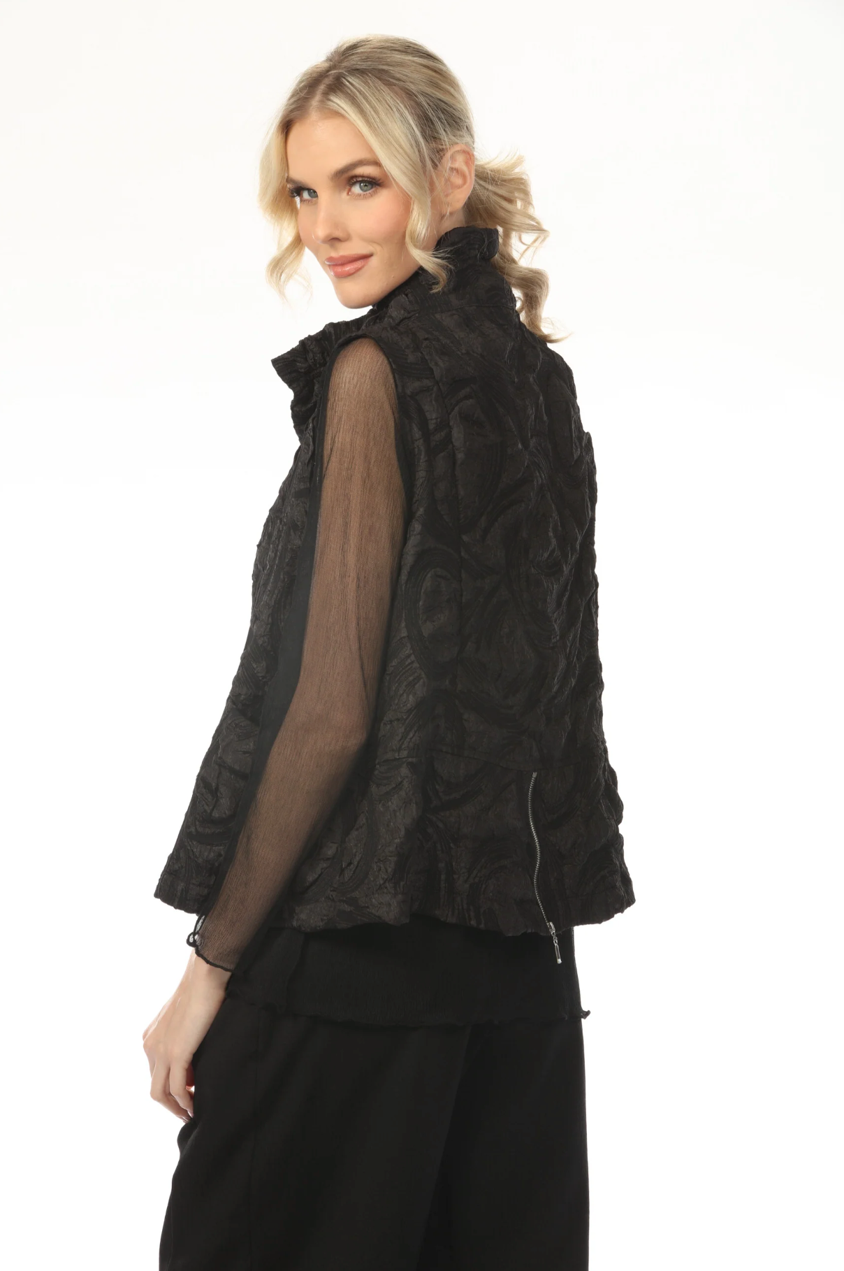 MOONLIGHT Button Closure Black Swirl Print Short Vest - WV2034 - BLACK