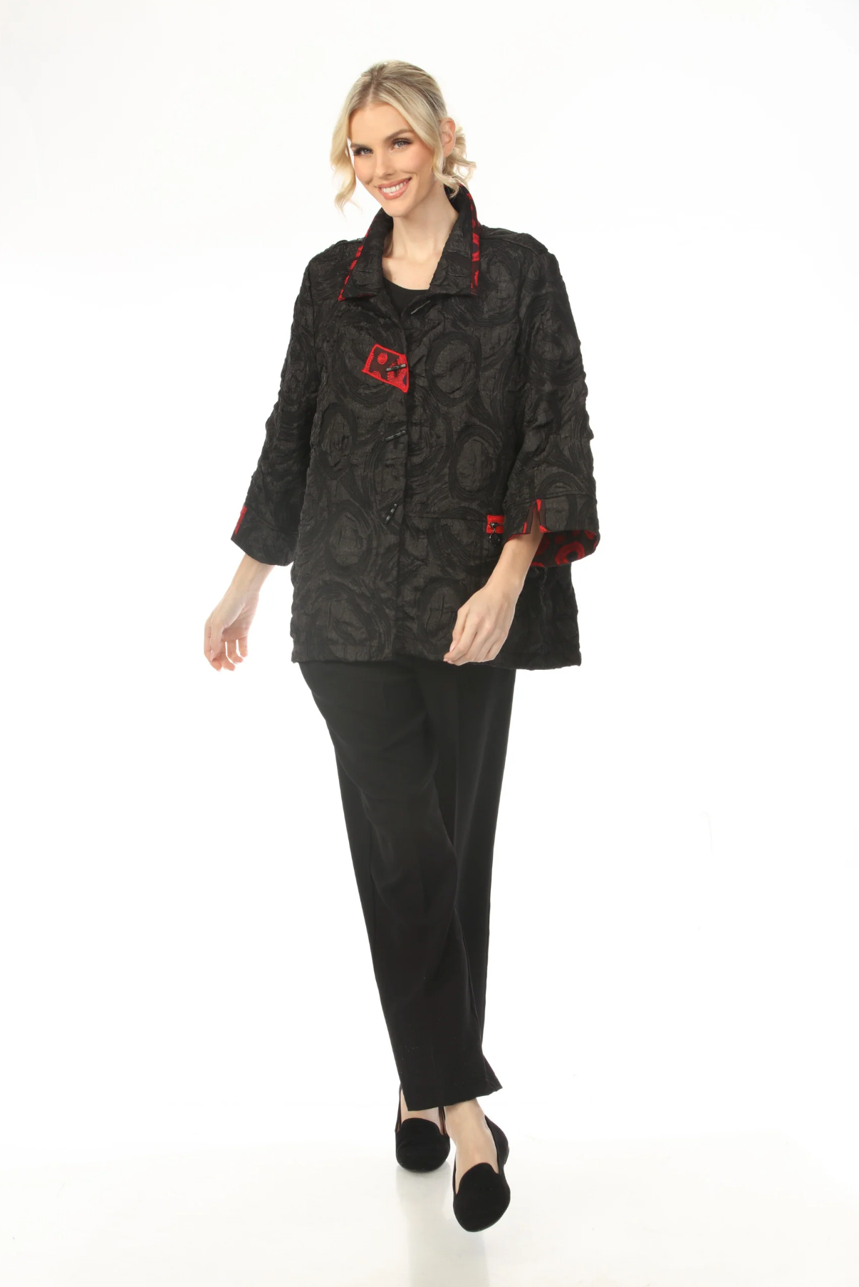 MOONLIGHT Artsy Black Swirl Pattern Red Accent Jacket - 4206