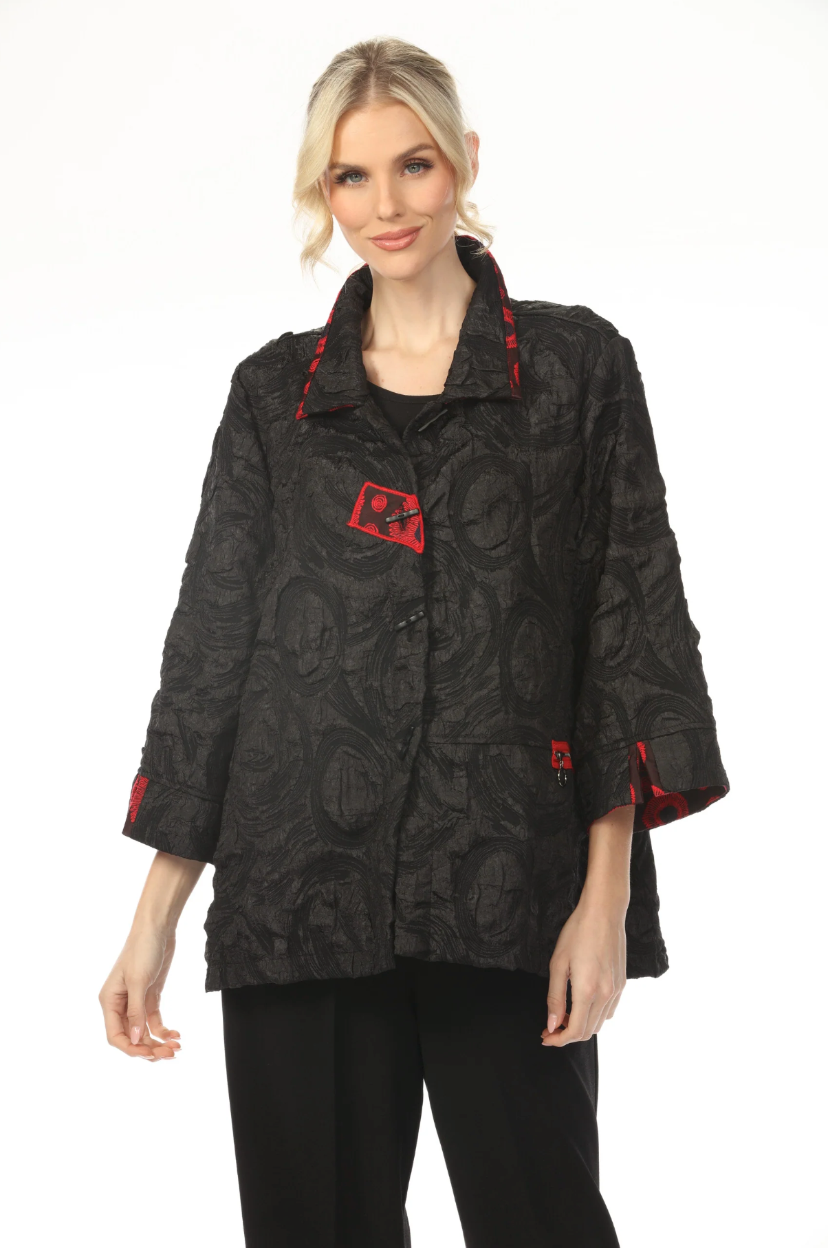 MOONLIGHT Artsy Black Swirl Pattern Red Accent Jacket - 4206