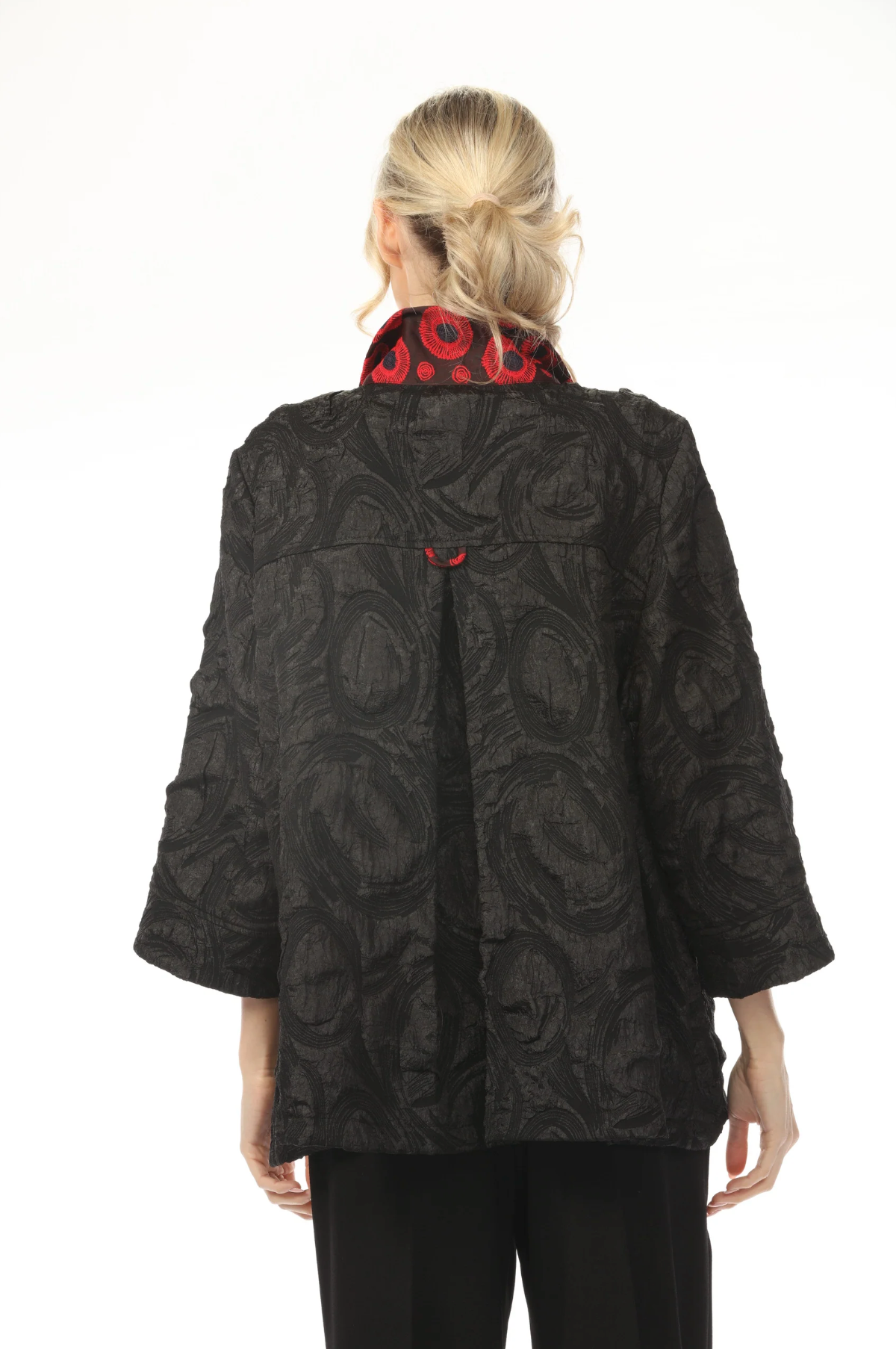 MOONLIGHT Artsy Black Swirl Pattern Red Accent Jacket - 4206