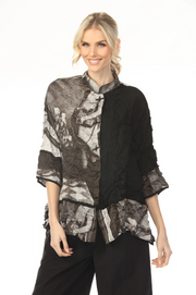 MOONLIGHT Button Down Photograph Print Top - 4268 - SILVER/BLACK