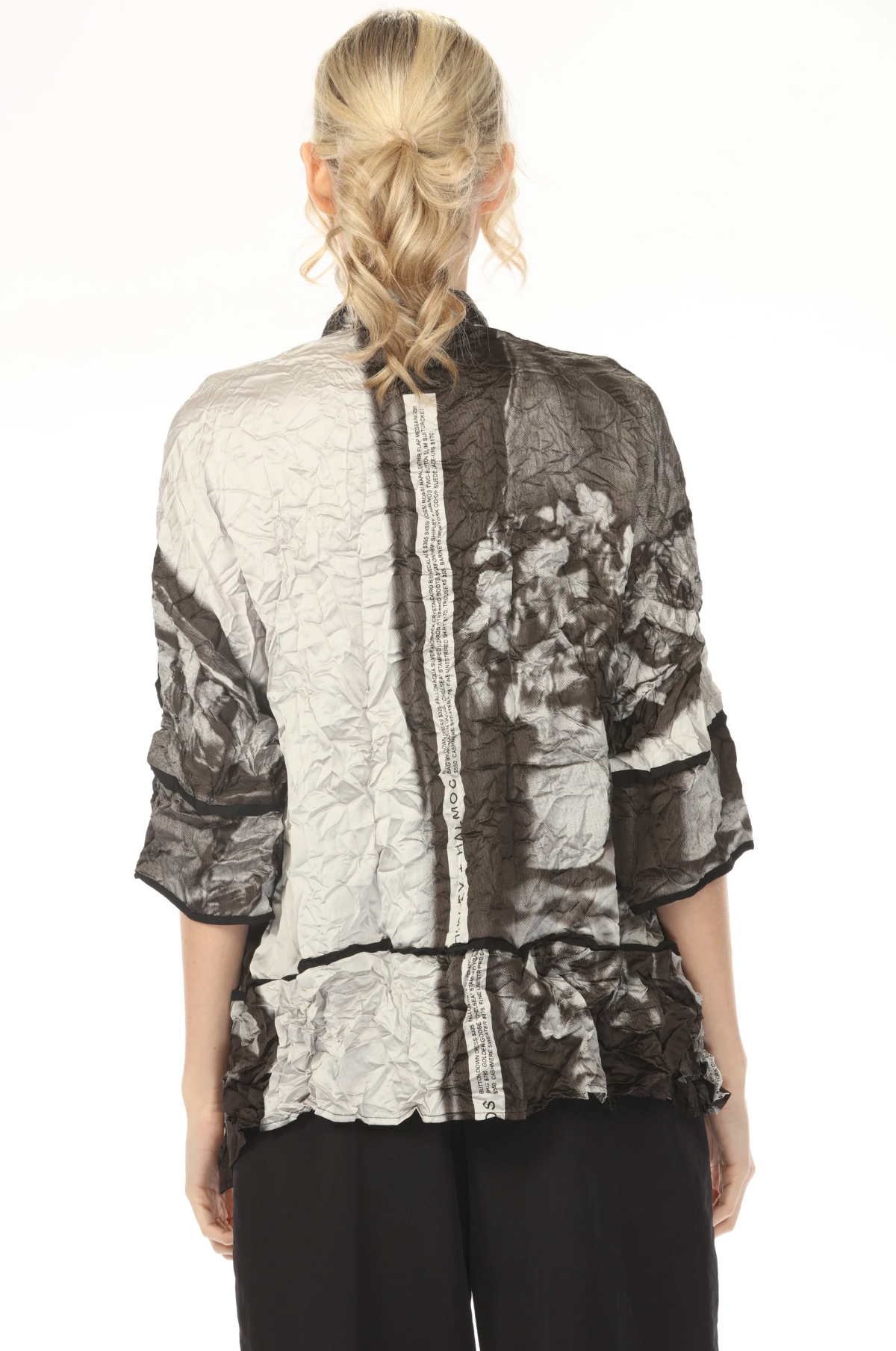 MOONLIGHT Button Down Photograph Print Top - 4268 - SILVER/BLACK