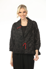 MOONLIGHT One Button Closure Artsy Black Swirl Pattern Red Accent Jacket - 4207
