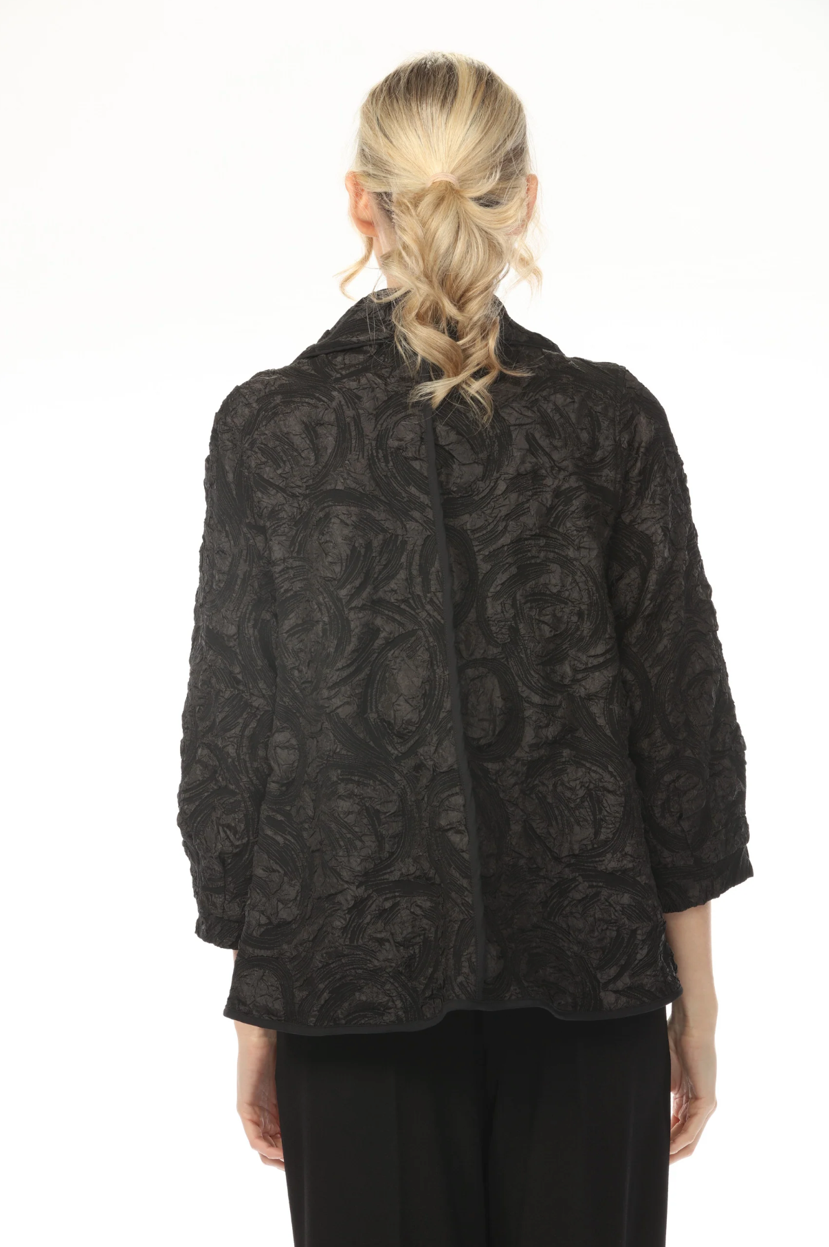 MOONLIGHT One Button Closure Artsy Black Swirl Pattern Red Accent Jacket - 4207