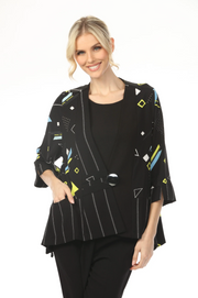 MOONLIGHT One Button Closure Black Graphic Accent Print Jacket - 3923