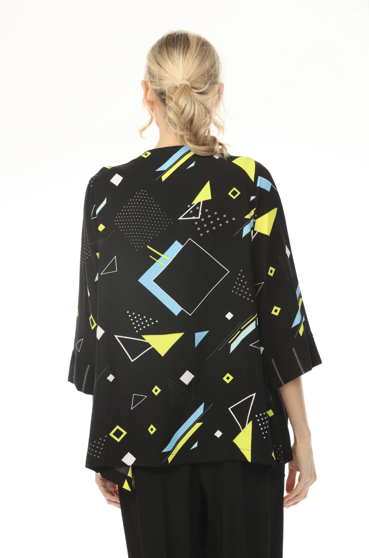 MOONLIGHT One Button Closure Black Graphic Accent Print Jacket - 3923