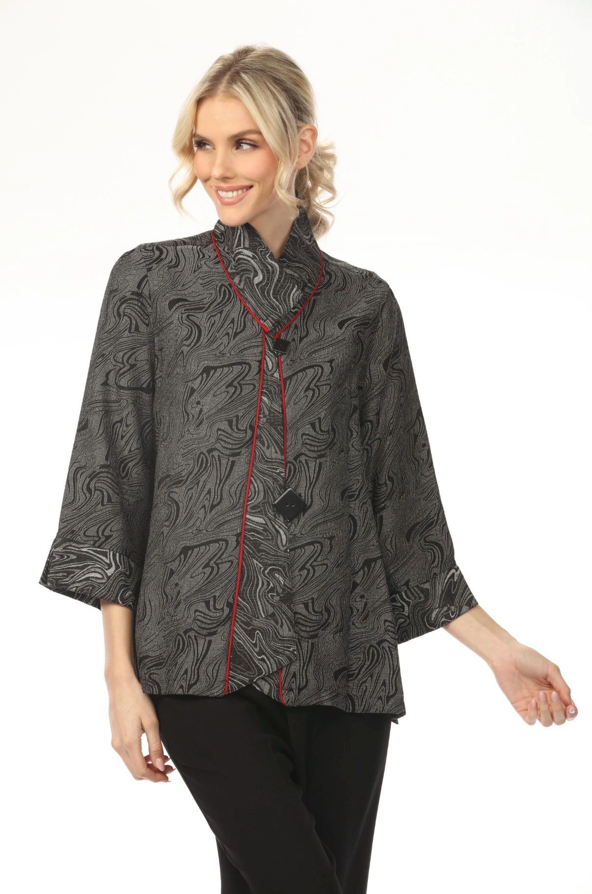 MOONLIGHT Two Button Elegant Wave Pattern Jacket - 2324 - SILVER/BLACK