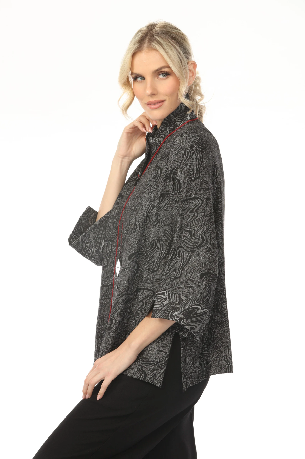MOONLIGHT Two Button Elegant Wave Pattern Jacket - 2324 - SILVER/BLACK