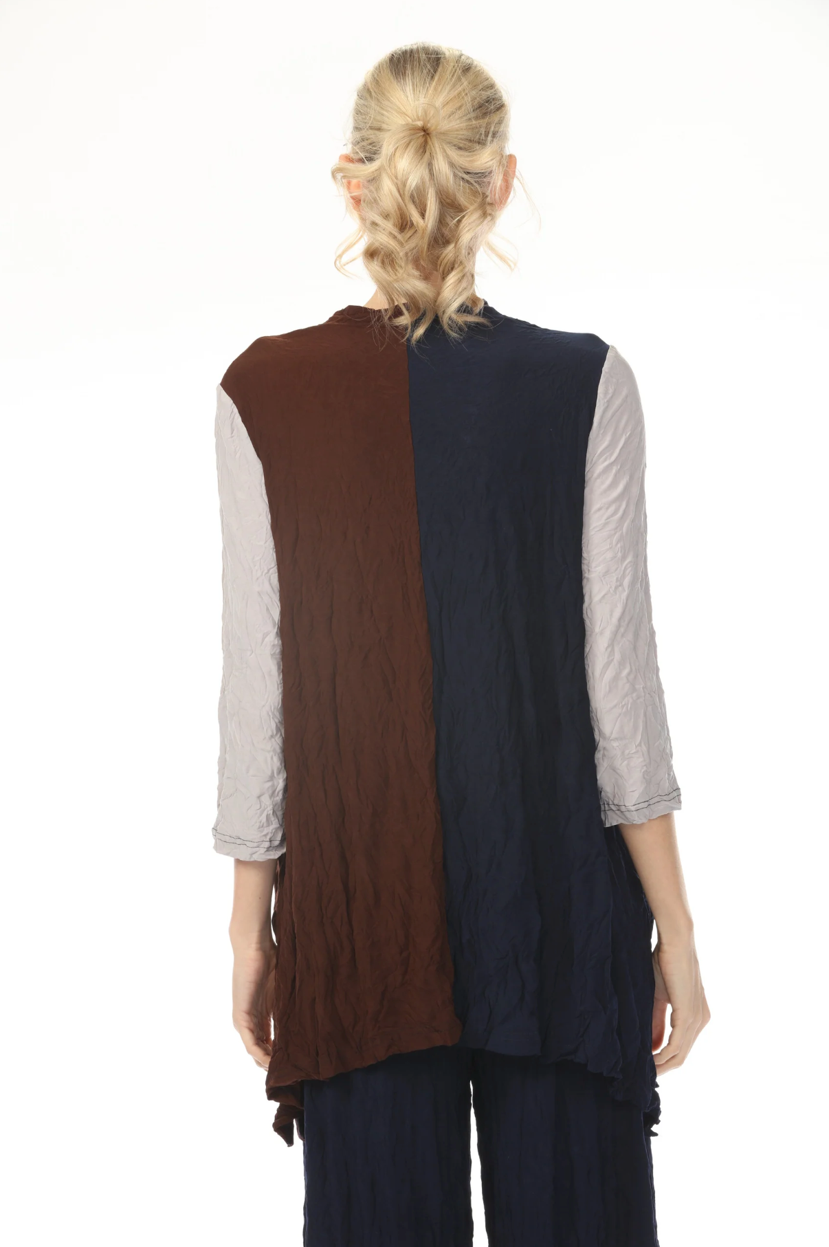MOONLIGHT Split Colorblock Pocket V-Neck Top - 4282