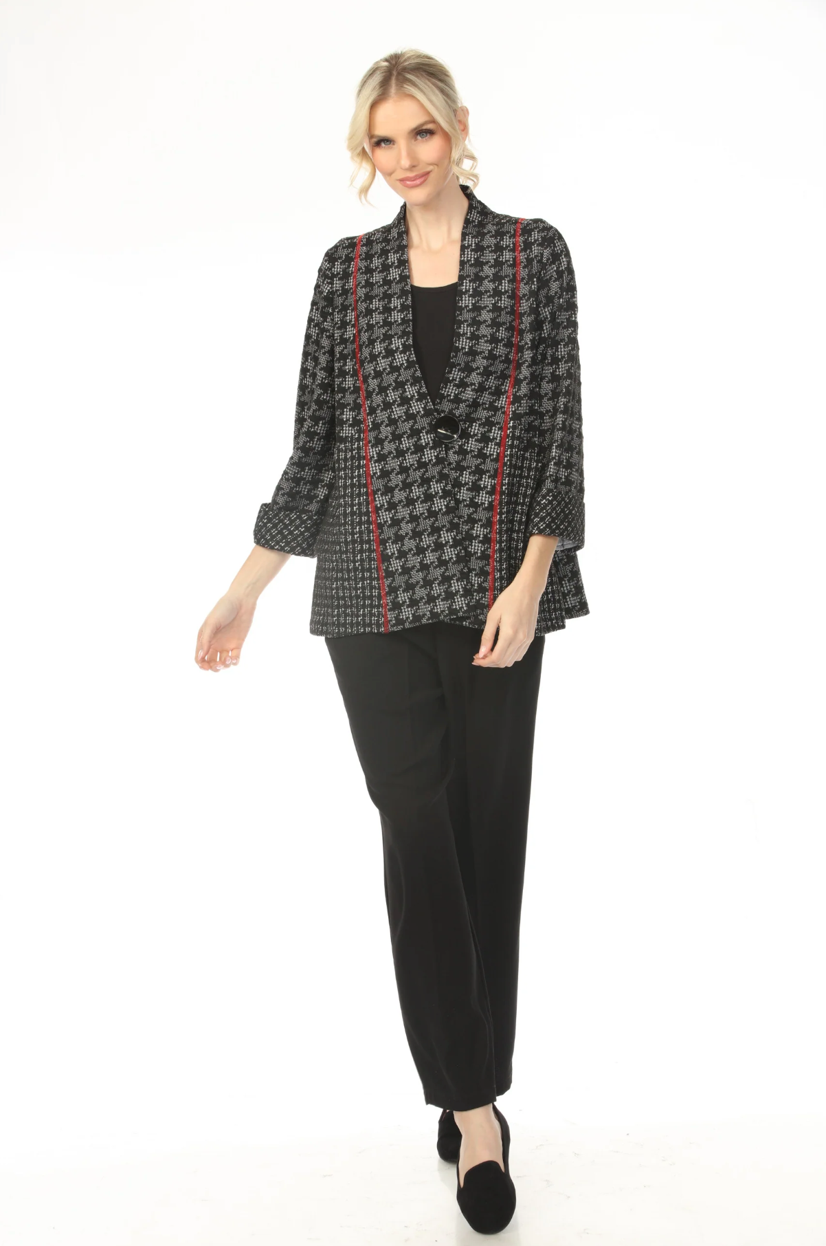 MOONLIGHT One Button Gray & Black Houndstooth Print Jacket - 3636
