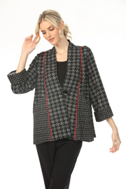 MOONLIGHT One Button Gray & Black Houndstooth Print Jacket - 3636