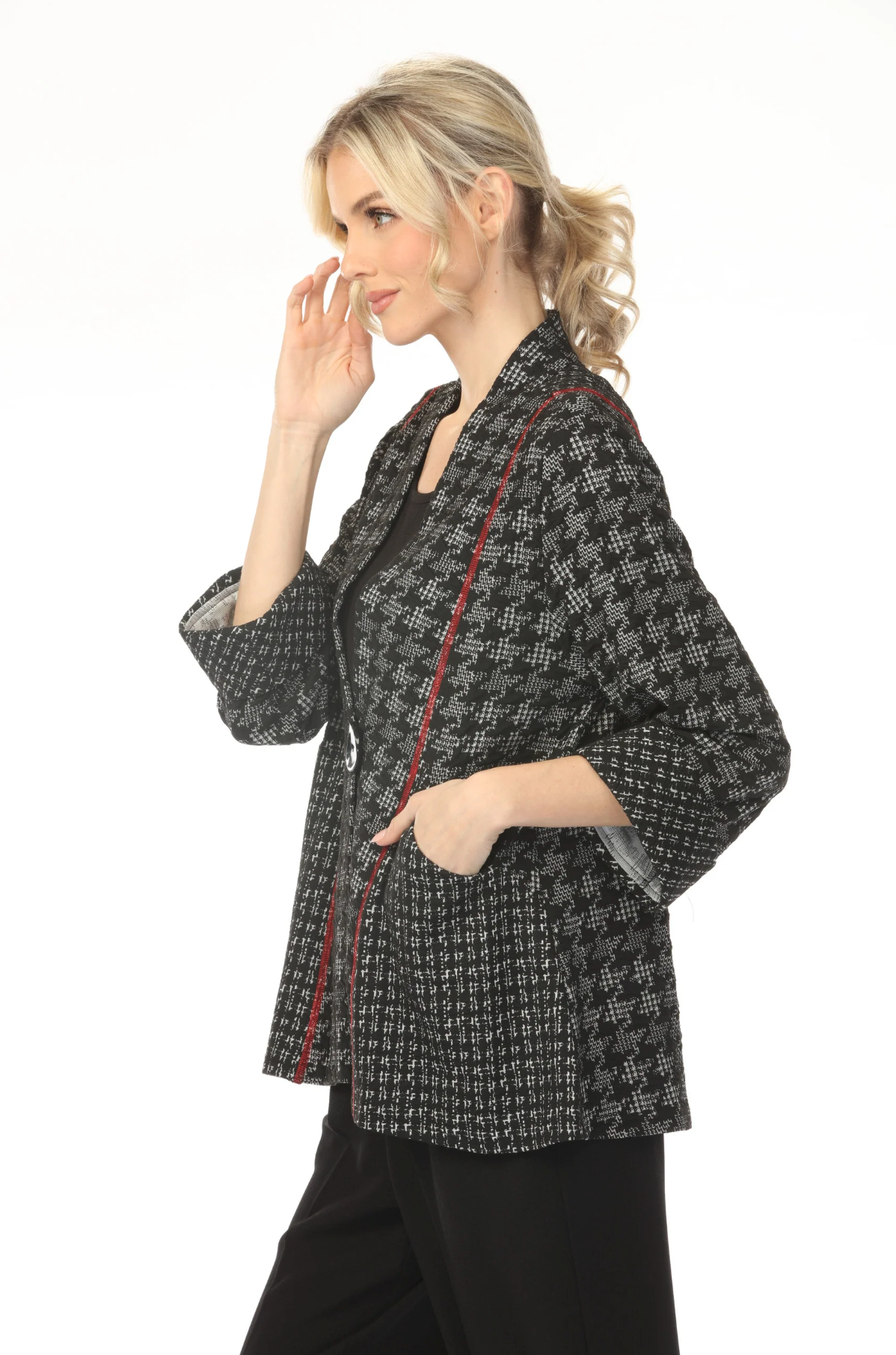 MOONLIGHT One Button Gray & Black Houndstooth Print Jacket - 3636