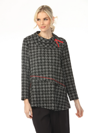 MOONLIGHT High Neck Gray & Black Houndstooth Print Top - 3588