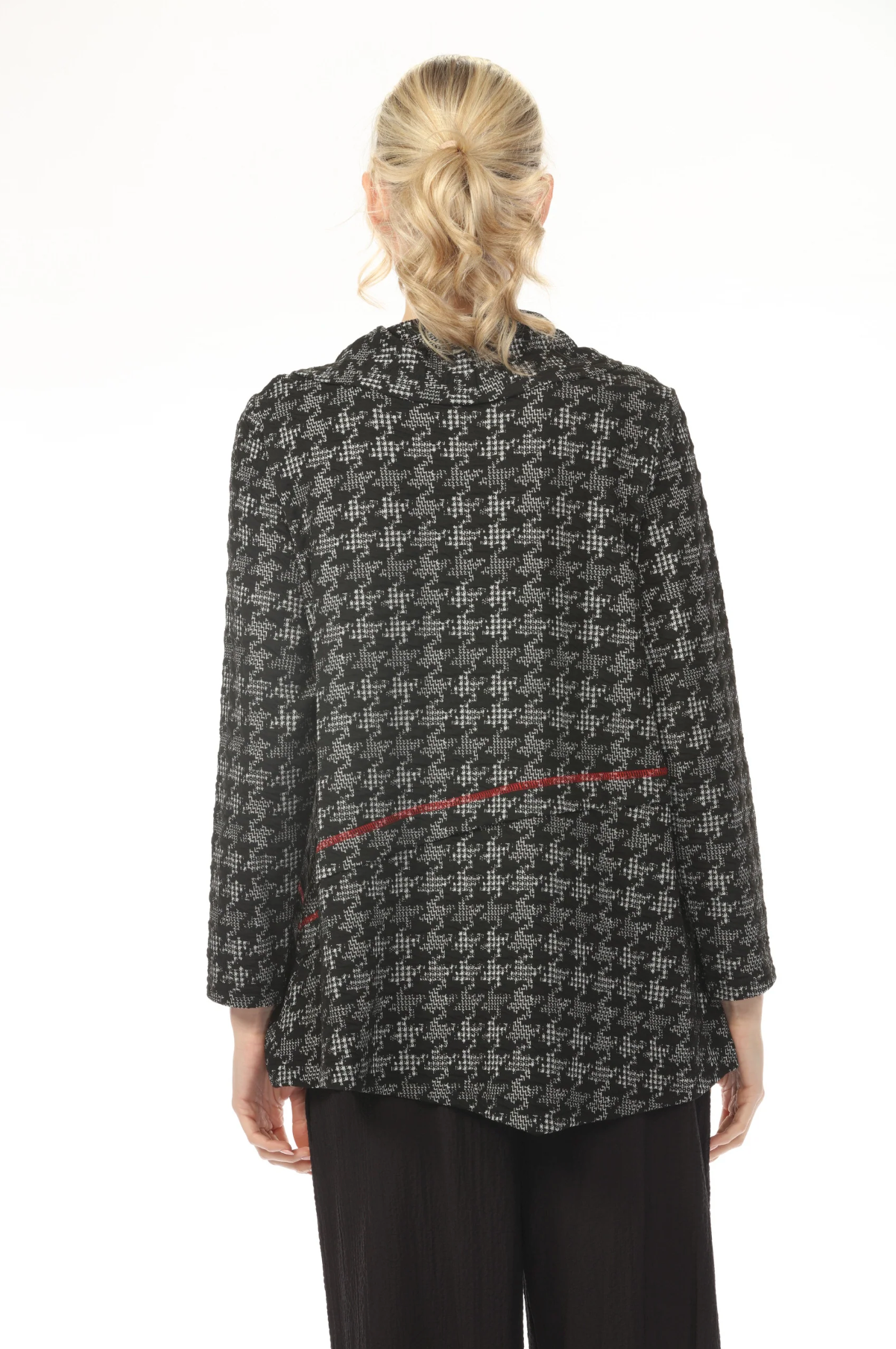 MOONLIGHT High Neck Gray & Black Houndstooth Print Top - 3588