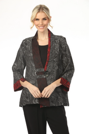 MOONLIGHT One Button Graphic Gray & Red Wave Print Jacket - 8701