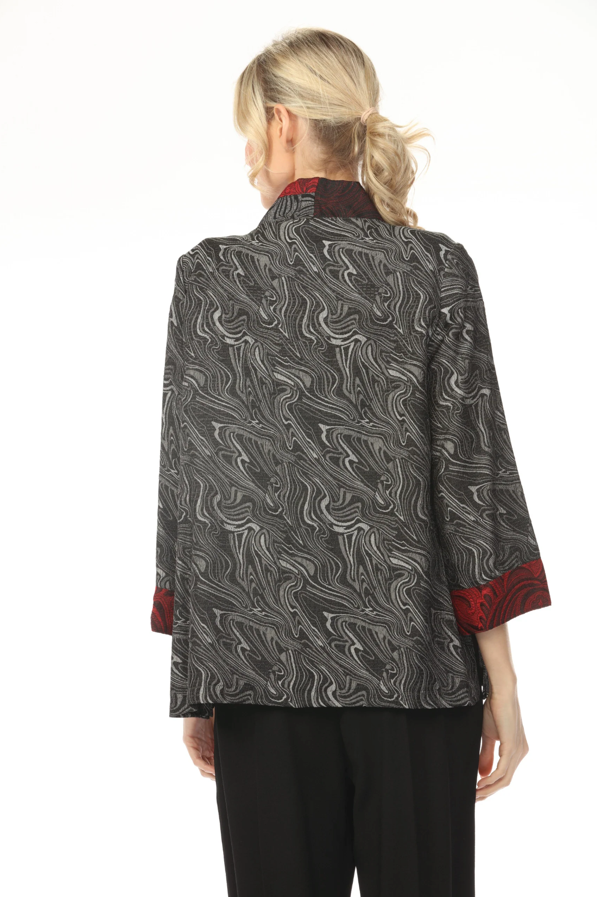 MOONLIGHT One Button Graphic Gray & Red Wave Print Jacket - 8701