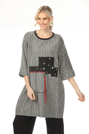 MOONLIGHT Round Neck Stripe & Dot Long Top - 2619LN
