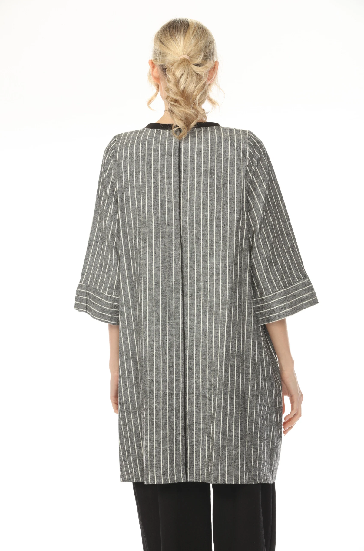 MOONLIGHT Round Neck Stripe & Dot Long Top - 2619LN