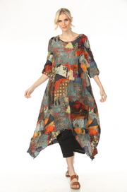 MOONLIGHT Asymmtric Mixed Media Cool Tone Pattern Dress - D4224PRG